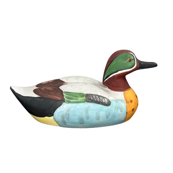 Vtg Hand Painted Ceramic Royal Crown Mallard Duck Figurine Decoy Hunting - Picture 1 of 11